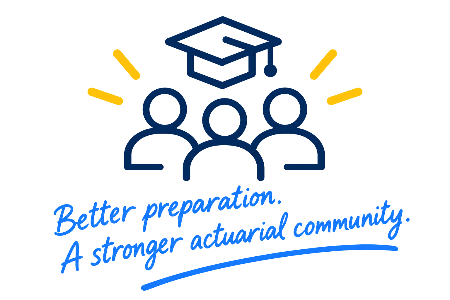 Three students under a graduation cap: Better preparation. A stronger actuarial community.