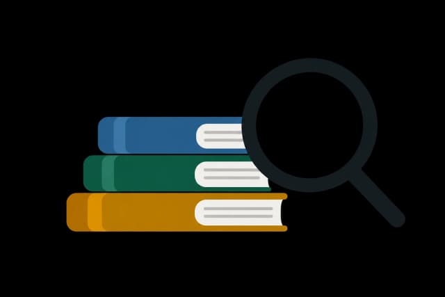 An icon of a stack of books with a magnifying glass, representing textbook-grounded answers