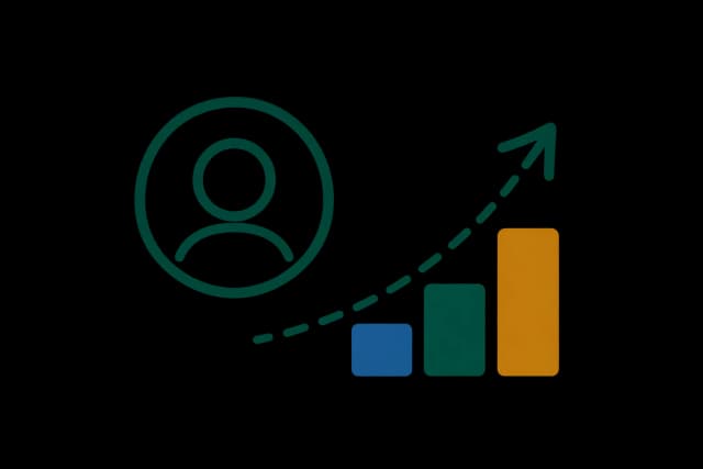 An icon of a student in a circle next to a rising bar chart, representing adaptive progress tracking
