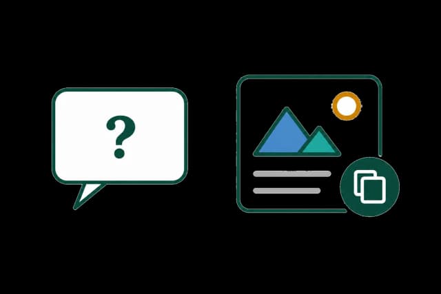 An icon of a question bubble next to an image with a copy badge, representing asking or pasting a problem